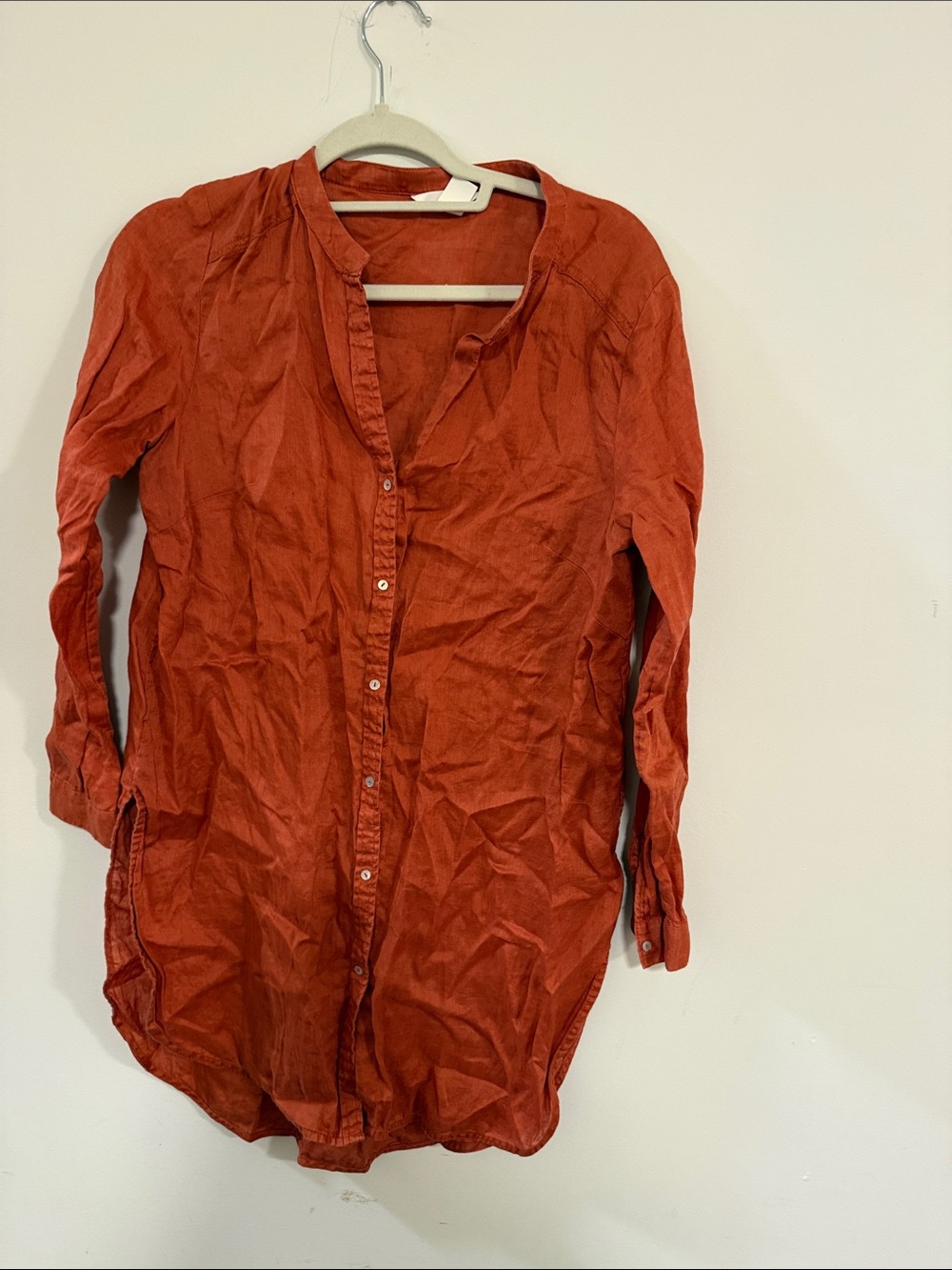 H&M Rust-Red Long Button-Down Tunic Shirt